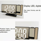Ceas multifunctional cu LED si proiectie, stil oglinda, alarma digitala, afisaj LCD temperatura, pentru birou, mod noapte / zi, alb - BUZ.RO