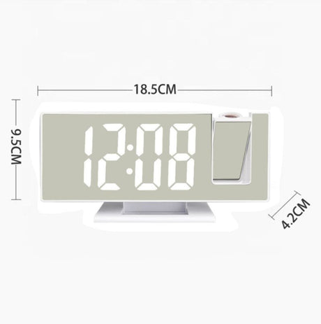 Ceas multifunctional cu LED si proiectie, stil oglinda, alarma digitala, afisaj LCD temperatura, pentru birou, mod noapte / zi, alb - BUZ.RO