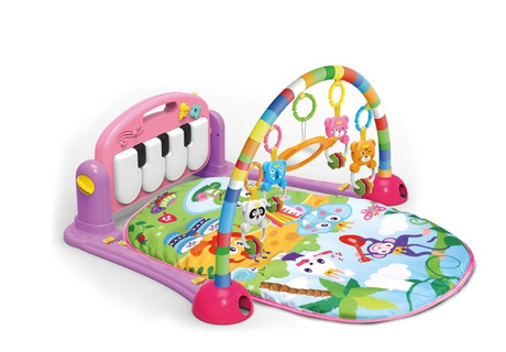 Centru de activitati multifunctional, 4 in 1, cu lumini si sunete, multicolor, pian roz si oglinda detasabile, jucarii zornaitoare, educativ, interactiv - BUZ.RO