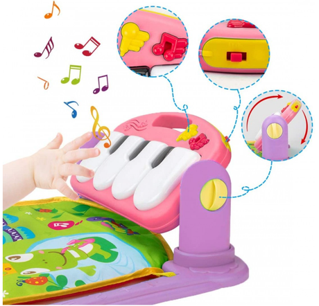 Centru de activitati multifunctional, 4 in 1, cu lumini si sunete, multicolor, pian roz si oglinda detasabile, jucarii zornaitoare, educativ, interactiv - BUZ.RO
