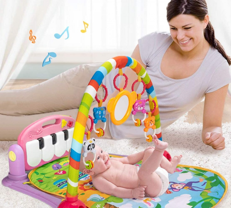 Centru de activitati multifunctional, 4 in 1, cu lumini si sunete, multicolor, pian roz si oglinda detasabile, jucarii zornaitoare, educativ, interactiv - BUZ.RO