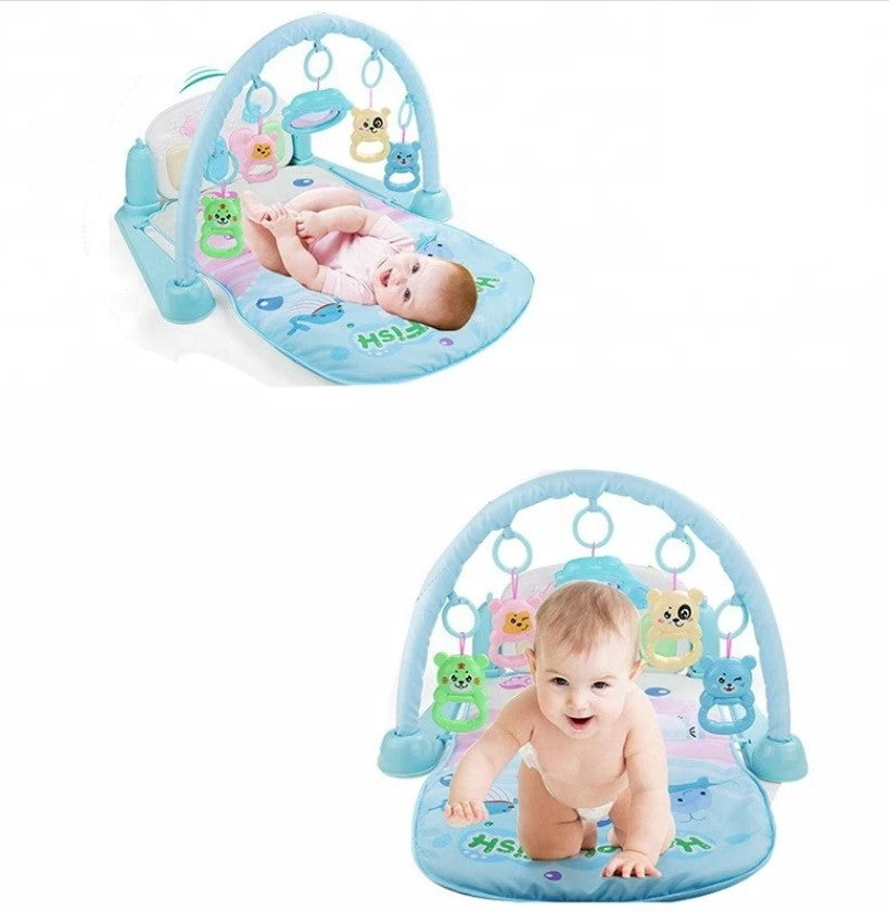 Centru de activitati, multifunctional, saltea joaca, 4 in 1, cu lumini, sunete, pian, albastru