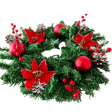 Coronita pentru Craciun, 45 cm, din brad artificial, decorata cu conuri, merisoare si globuri si craciunite, Verde/Rosu - BUZ.RO