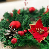 Coronita pentru Craciun, 45 cm, din brad artificial, decorata cu conuri, merisoare si globuri si craciunite, Verde/Rosu - BUZ.RO