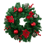 Coronita pentru Craciun, 45 cm, din brad artificial, decorata cu conuri, merisoare si globuri si craciunite, Verde/Rosu - BUZ.RO