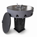 Gratar Gradina 4in1 Rotund plita 90cm |grosime 10 mm Fire Pit din fier pe lemne| terasa|multifunctional cu suport ceaun inclus