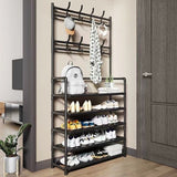 Cuier haine cu suport pantofi, 16 agatatori, 5 rafturi, negru, 172x80x26 cm - BUZ.RO