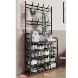 Cuier haine cu suport pantofi, 16 agatatori, 5 rafturi, negru, 172x80x26 cm