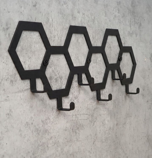 Cuier hol/baie/sufragerie , de Perete Metalic Negru Tip Fagure – Modern - BUZ.RO