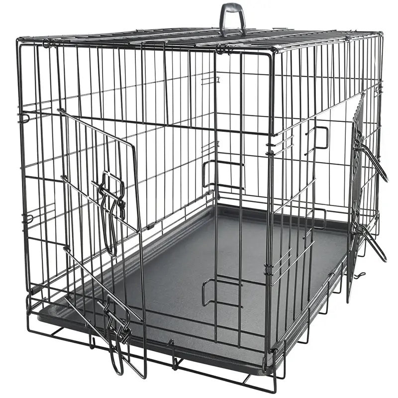 Cusca pentru animale de companie, metal, plastic, pliabila, negru, 107x68,5x77 cm