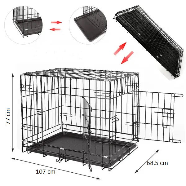 Cusca pentru animale de companie, metal, plastic, pliabila, negru, 107x68,5x77 cm