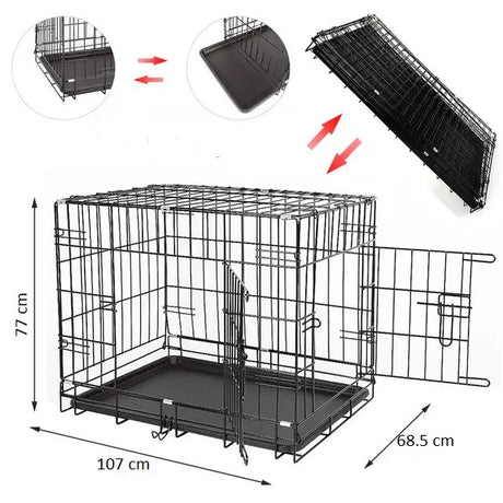 Cusca pentru animale de companie, metal, plastic, pliabila, negru, 107x68,5x77 cm
