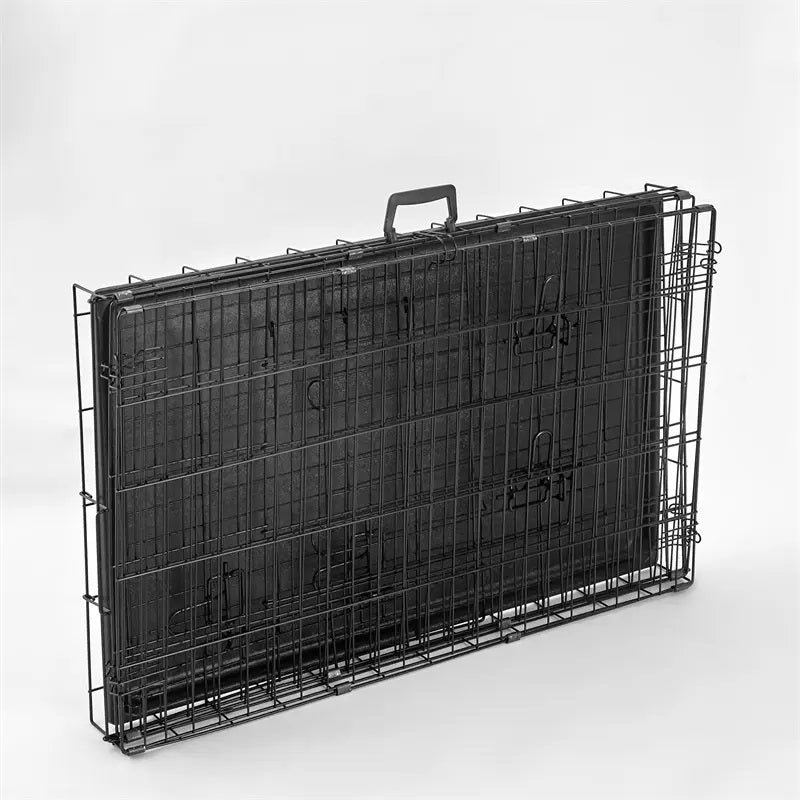 Cusca pentru animale de companie, metal, plastic, pliabila, negru, 107x68,5x77 cm
