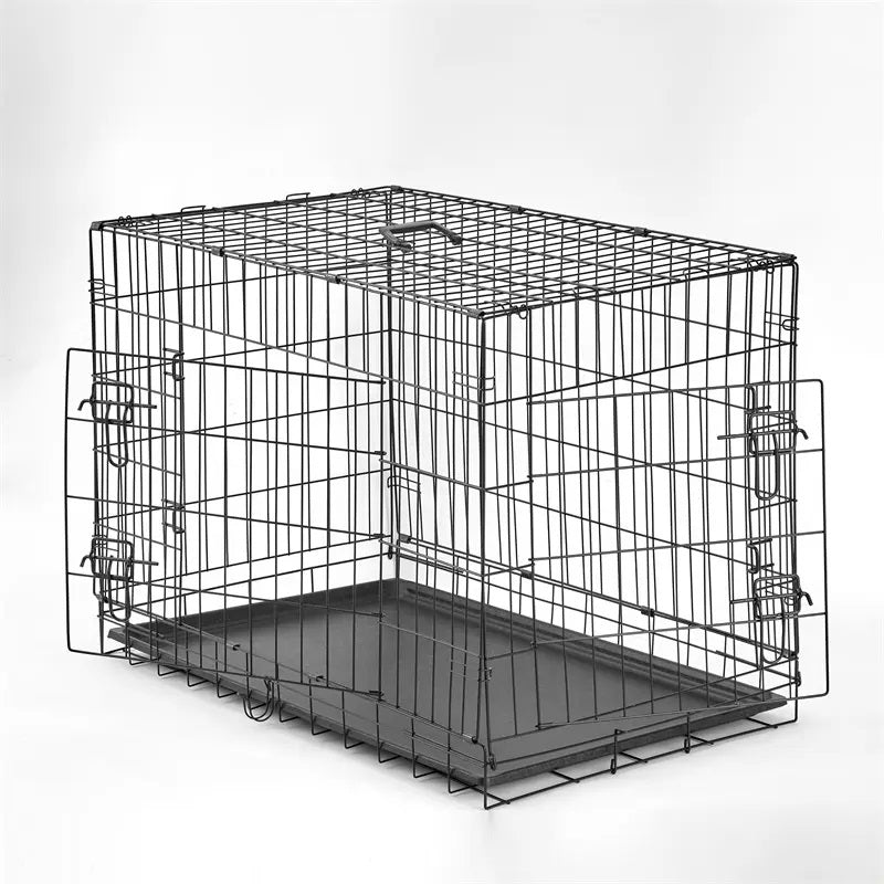 Cusca pentru animale de companie, metal, plastic, pliabila, negru, 107x68,5x77 cm
