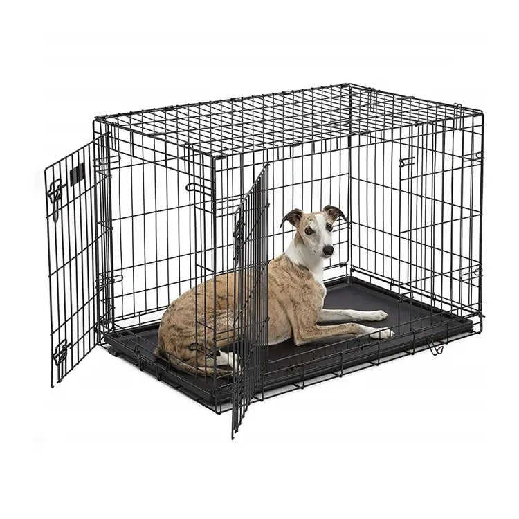 Cusca pentru animale de companie, metal, plastic, pliabila, negru, 107x68,5x77 cm - BUZ.RO