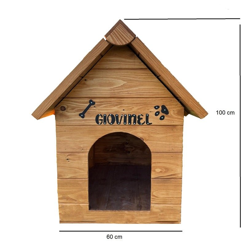 Cusca pentru caini talie medie , din lemn masiv cu acoperis Tigola ,asamblabil 60 x 83 cm baza ,100 x 80 cm latime + inaltime ,coama de 95 cm - BUZ.RO