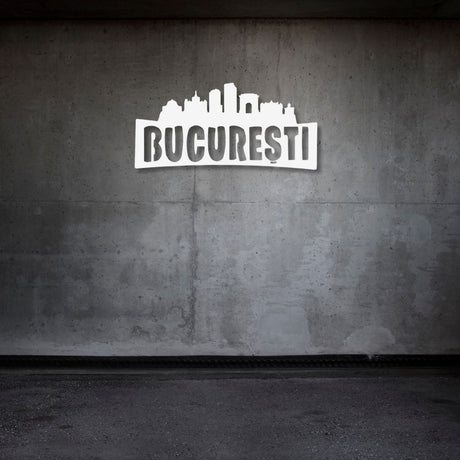 Decoraratiune perete metal, model Bucuresti, 24x50 cm, Alb - BUZ.RO