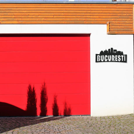 Decoraratiune perete metal, model Bucuresti, 24x50 cm, Negru - BUZ.RO