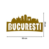 Decoraratiune perete metal, model Bucuresti, 24x50 cm, Auriu