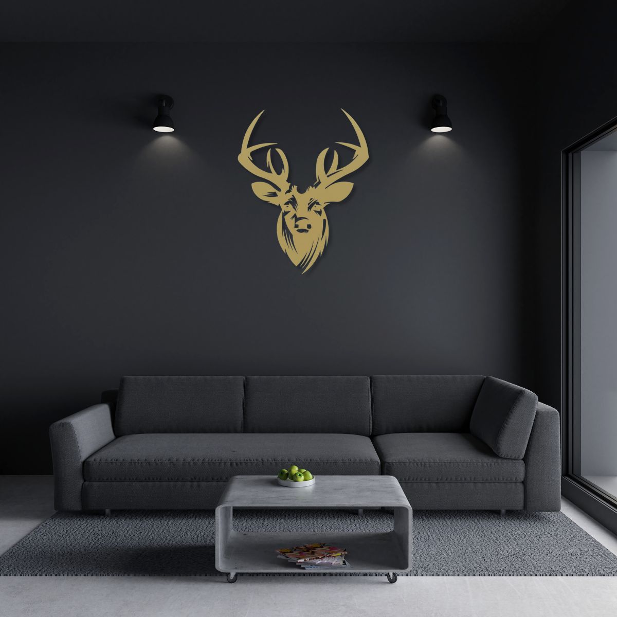 Decoratiune perete metal, 48.5x59.6 cm, model Cerb, auriu