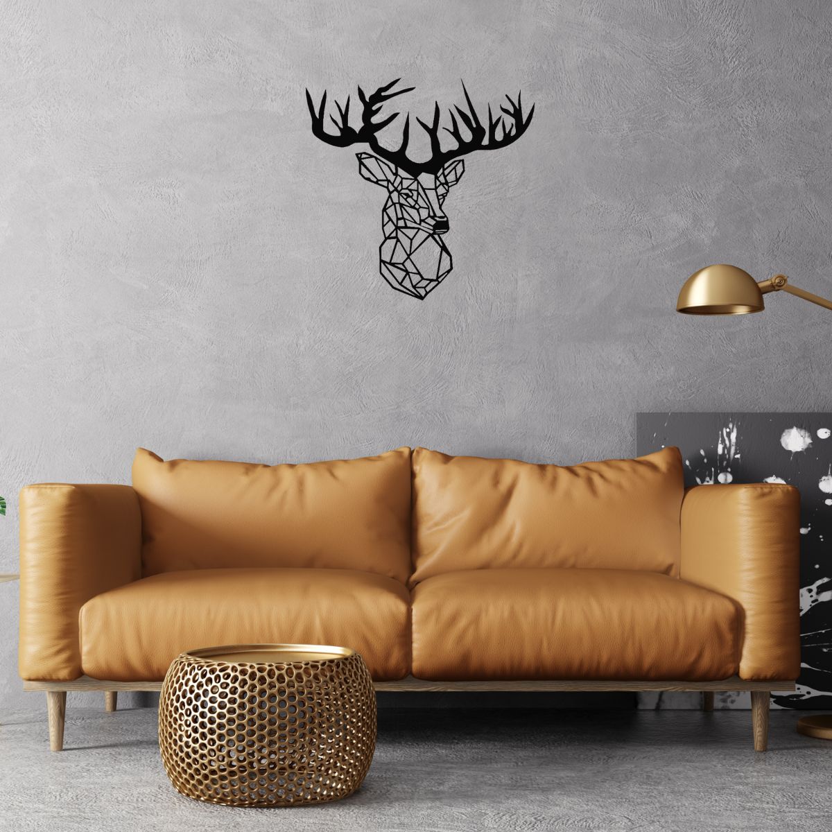 Decoratiune perete metal, model cerb, 60x62 cm, negru