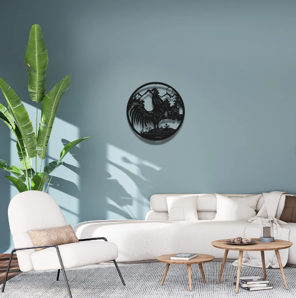 Decoratiune perete metal, model cocos, 50 cm, negru