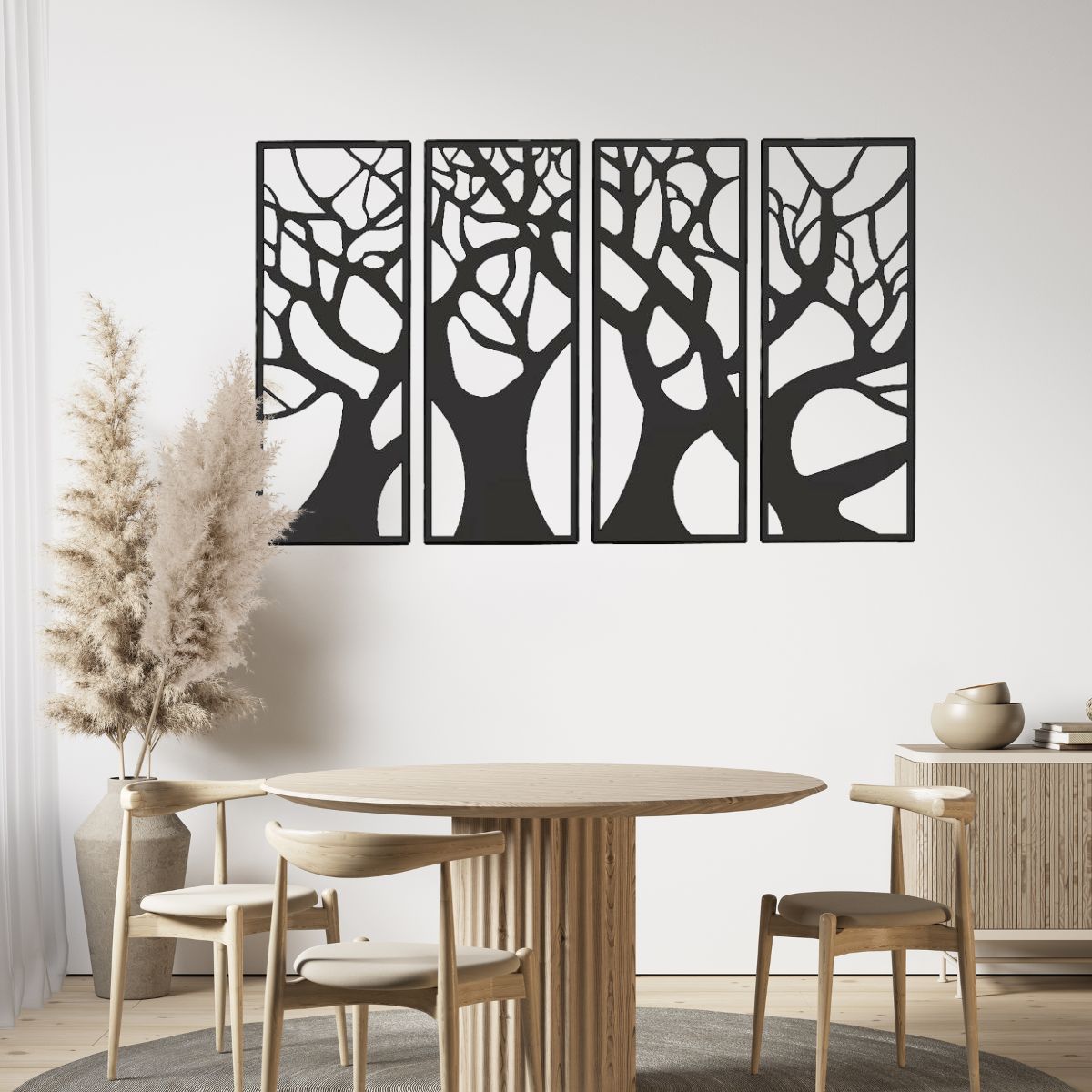 Decoratiune perete metal, model copacul vietii, 116x76 cm, negru