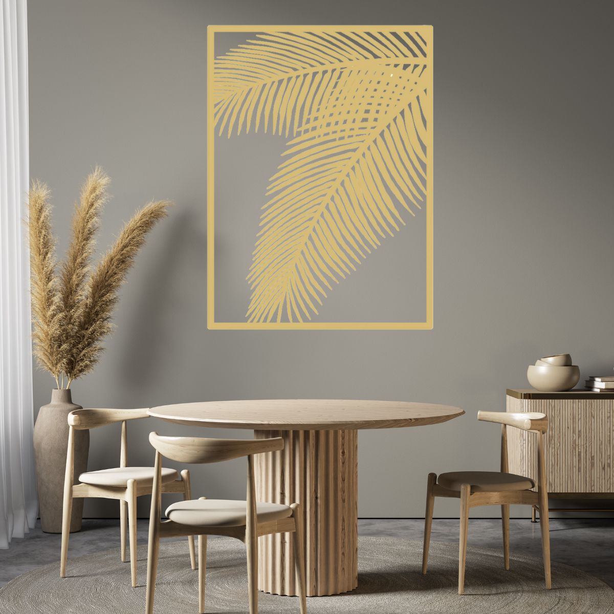 Decoratiune de perete din metal, model frunza de palmier, 50X68 cm, auriu