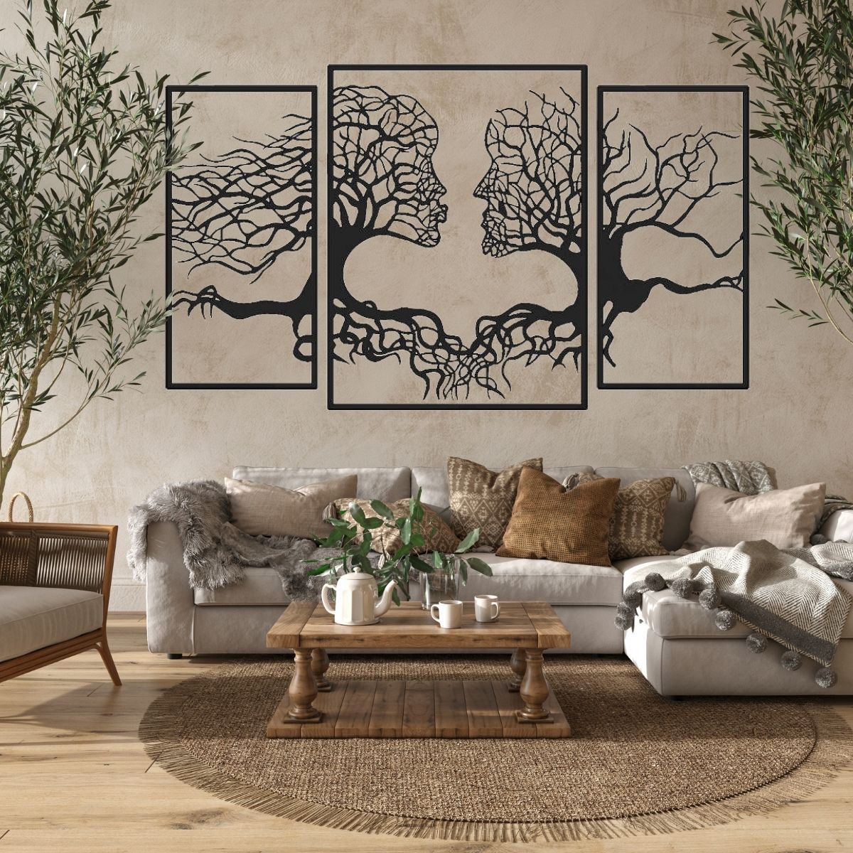 Decoratiune perete metal, model Tree Kiss, 173 x 106 cm, negru