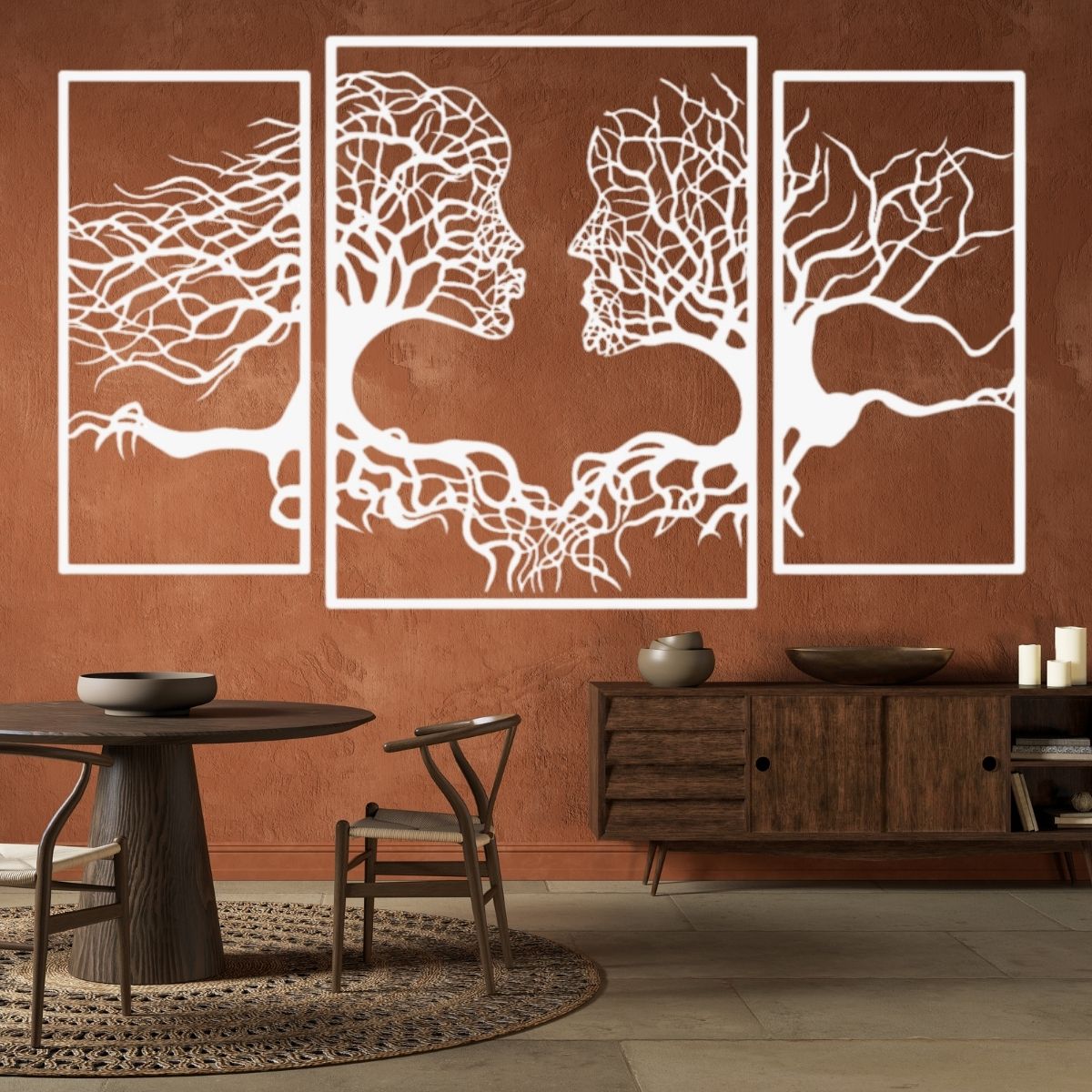 Decoratiune perete metal, model Tree Kiss, 173 x 106 cm, alb