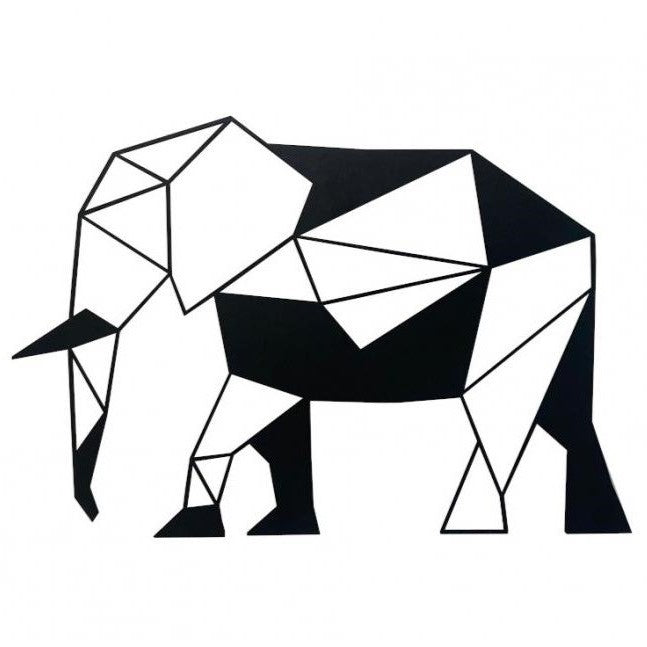 Decoratiune de perete living din metal, model elefant, 30.5x44.5 cm, negru