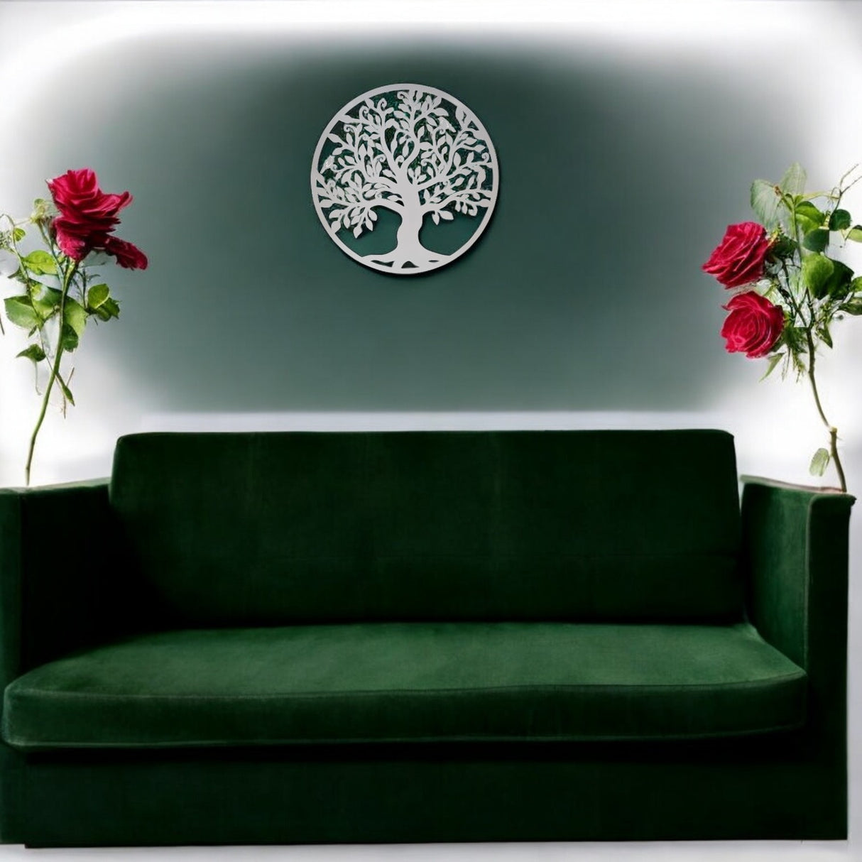 Decoratiune de perete living din metal, copacul vietii, alb, 90x90