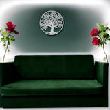 Decoratiune de perete living din metal, copacul vietii, alb, 90x90