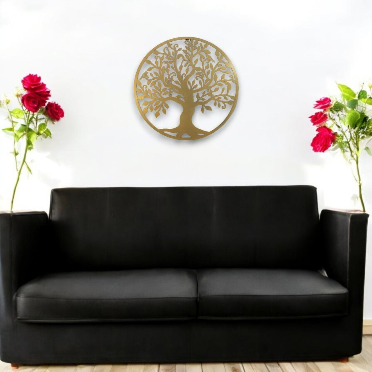 Decoratiune de perete living din metal, copacul vietii, auriu, 45x45