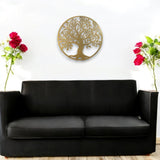 Decoratiune de perete living din metal, copacul vietii, auriu, 60x60