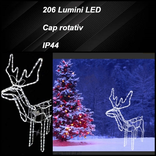 Decoratiune Craciun, luminoasa pentru interior / exterior, ren luminos cu cap rotativ, lumina alb rece