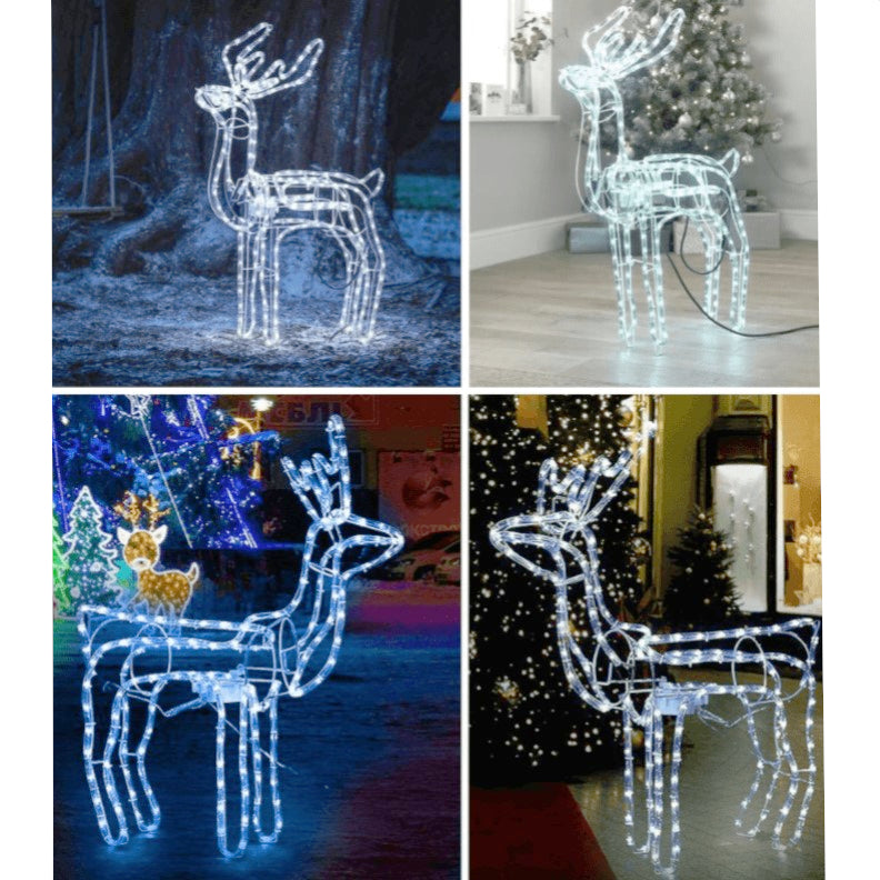 Decoratiune Craciun, luminoasa pentru interior / exterior, ren luminos cu cap rotativ, lumina alb rece