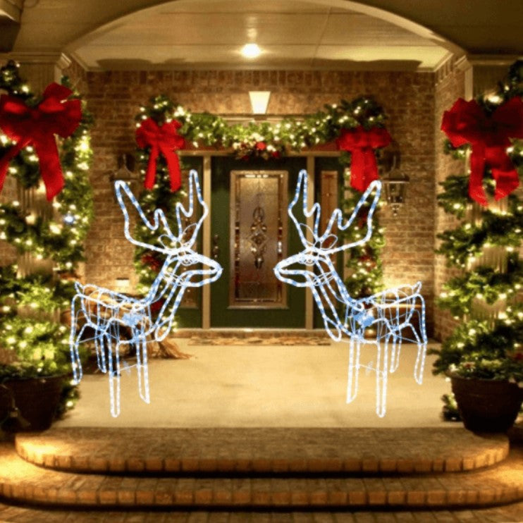 Decoratiune Craciun, luminoasa pentru interior / exterior, ren luminos cu cap rotativ, lumina alb rece