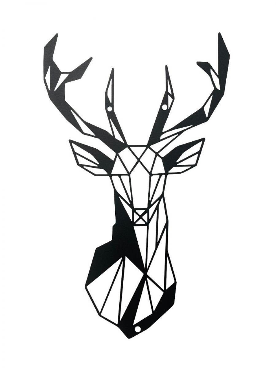 Decoratiune de perete din metal, 50 x 30 cm, model cerb minimalist, negru
