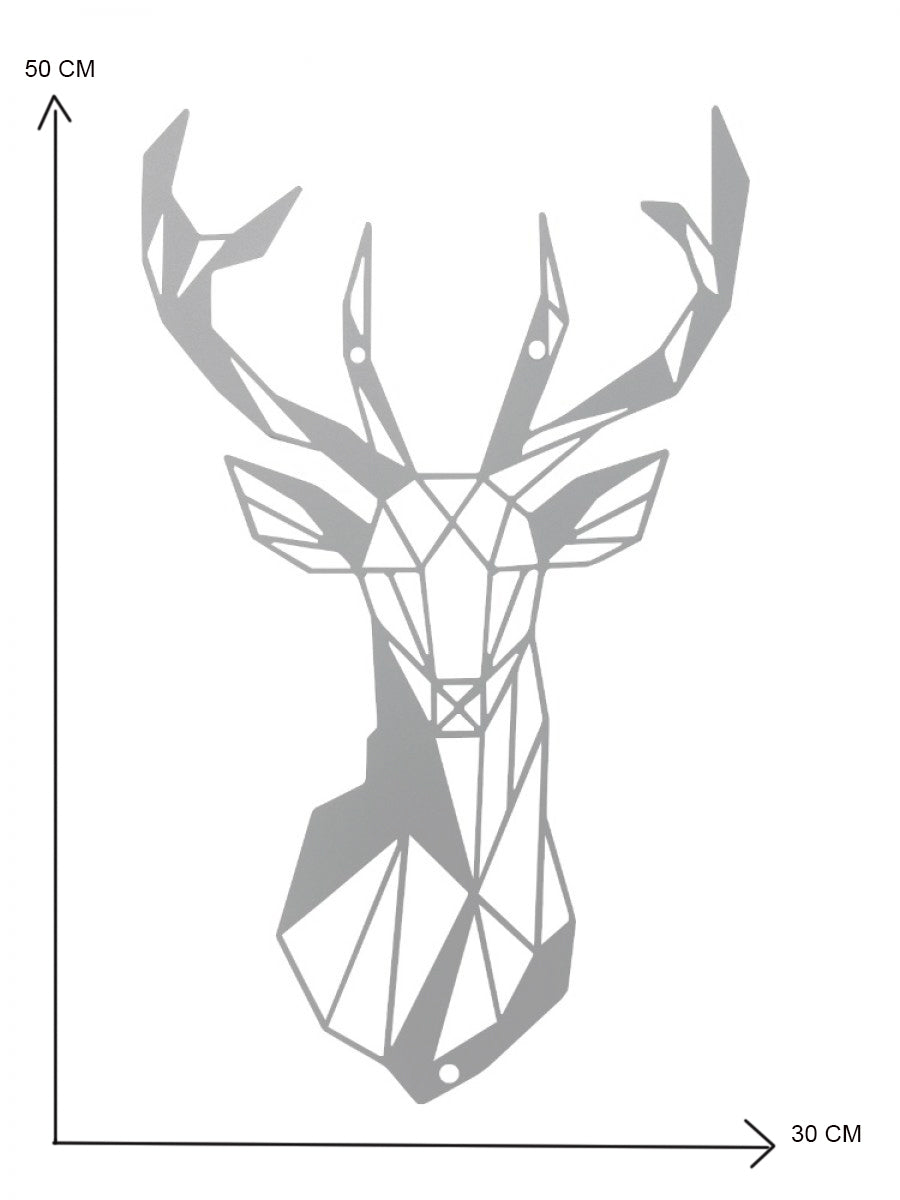 Decoratiune de perete din metal, 50 x 30 cm, model cerb minimalist, alb