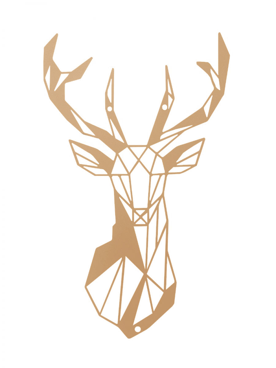 Decoratiune de perete din metal, 50 x 30 cm, model cerb minimalist, auriu