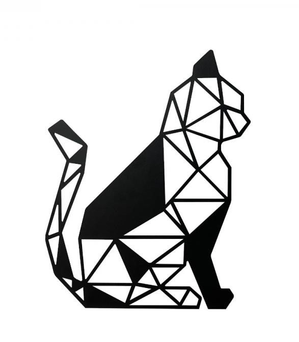 Decoratiune de perete din metal, model pisica geometrica, 40x31,5 cm, negru