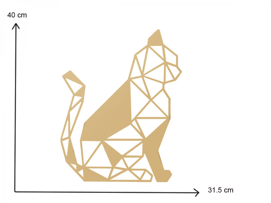 Decoratiune de perete din metal, model pisica geometrica, 40x31,5 cm, auriu
