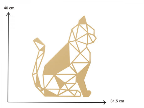 Decoratiune de perete din metal, model pisica geometrica, 40x31,5 cm, auriu
