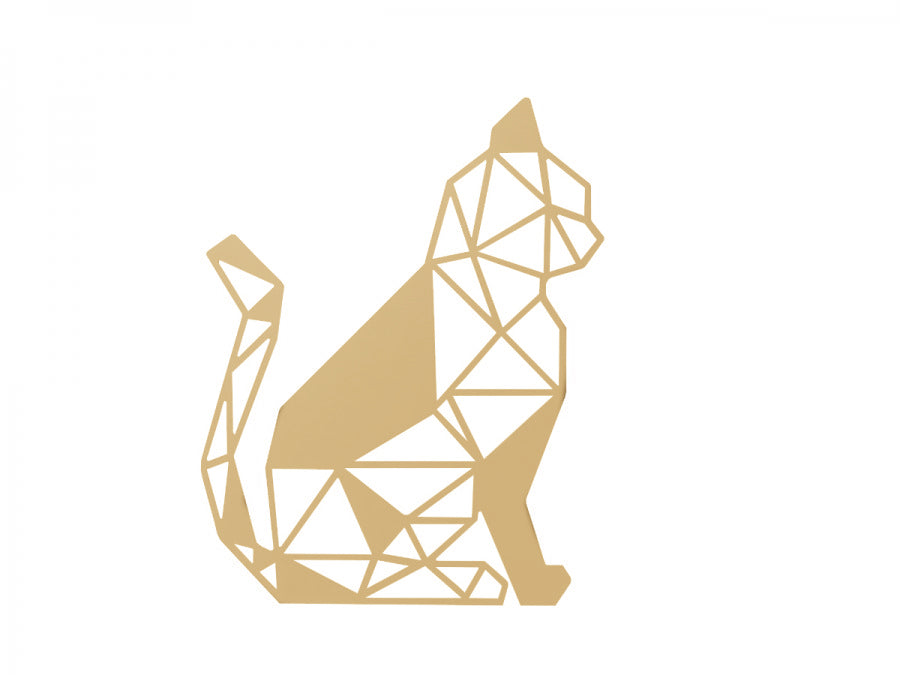 Decoratiune de perete din metal, model pisica geometrica, 40x31,5 cm, auriu