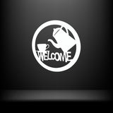 Decoratiune perete metal, model welcome, 50x50 cm, alb
