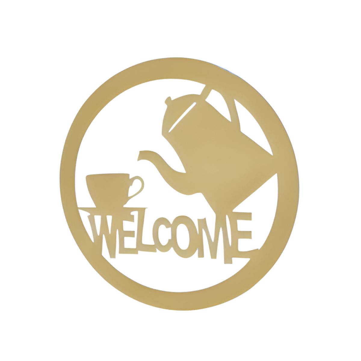 Decoratiune perete metal, model welcome, 50x50 cm, auriu