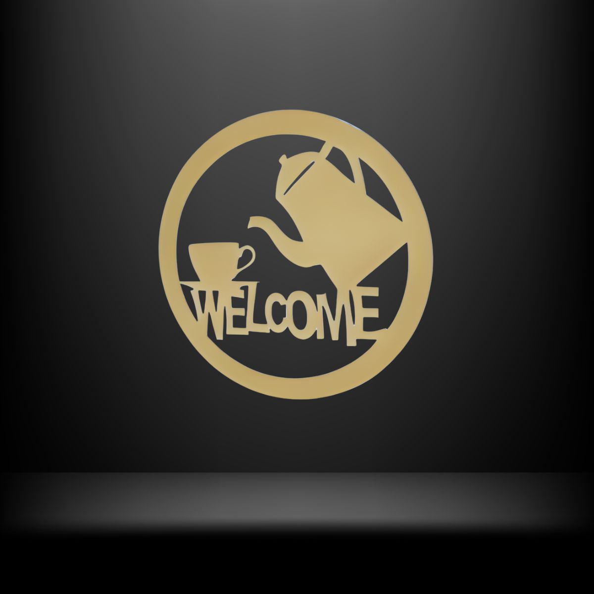 Decoratiune perete metal, model welcome, 50x50 cm, auriu