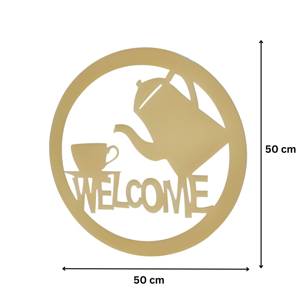 Decoratiune perete metal, model welcome, 50x50 cm, auriu