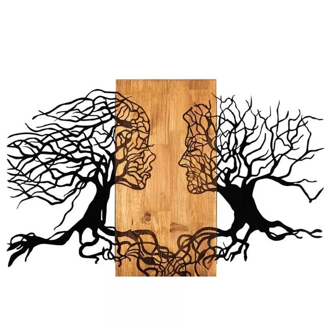 Decoratiune perete din metal si lemn, model "Împreună" , 92X58cm - BUZ.RO
